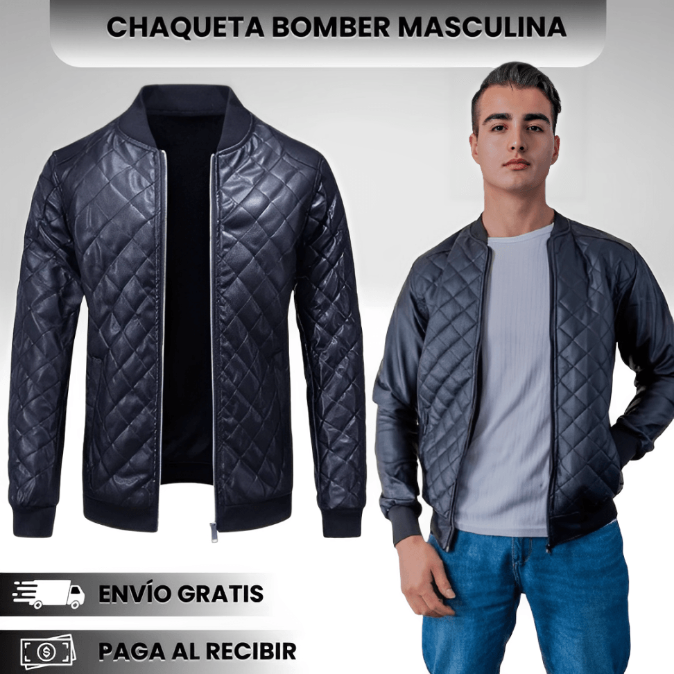 Chaqueta Bomber Masculina de Manga Larga con Cremallera