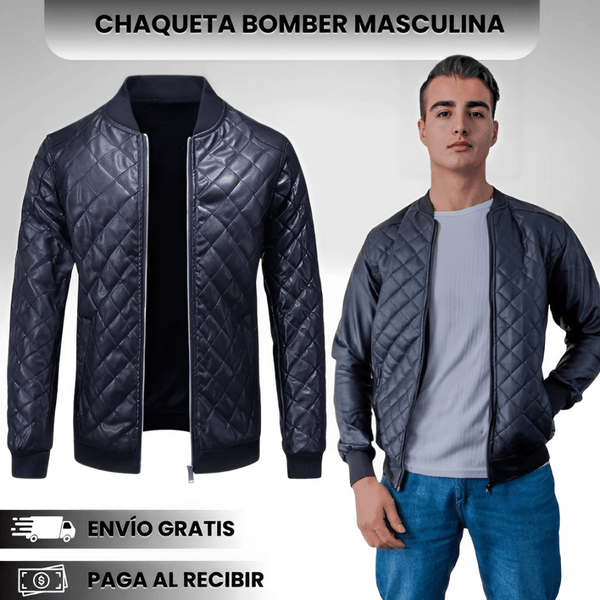 Chaqueta Bomber Masculina de Manga Larga con Cremallera